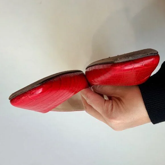 Jimmy Choo Mirele Red Croc-Embossed Leather Flats Women’s Size 38.5 - Picture 4 of 9
